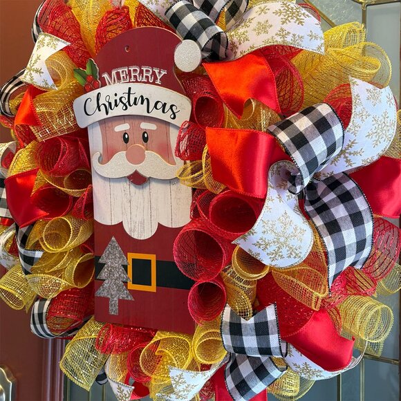 Santa Clause Deco Mesh Christmas Wreath - 24" - Picture 4 of 4